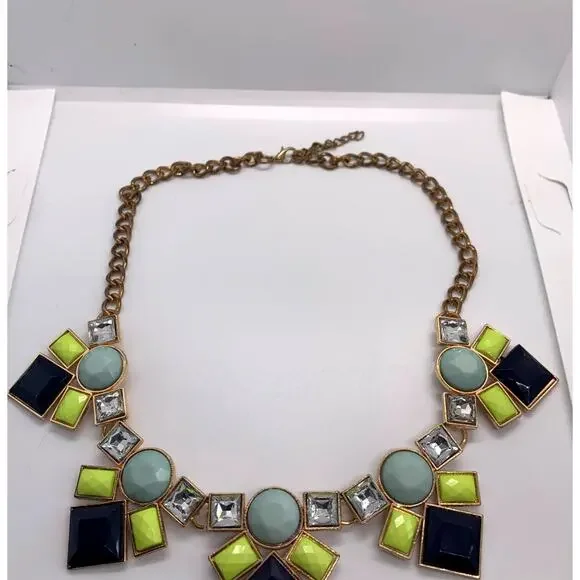 Chunky Statement Necklace With Gemstone Clusters Blue Yellow Black - Picture 8 of 10